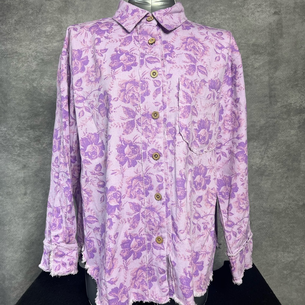 BiBi Purple Floral Button Down Shirt